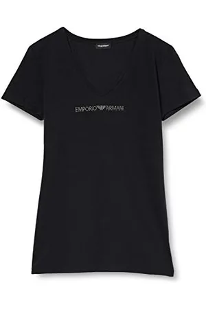 Emporio Armani Donna V Neck T-Shirt Iconic Cotton Maglietta, (Black), XS