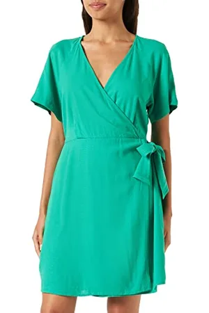 VERO MODA Vmmymilo SS Abito Corto Avvolgente Largo Wvn Ga, Verde Brillante, L Donna