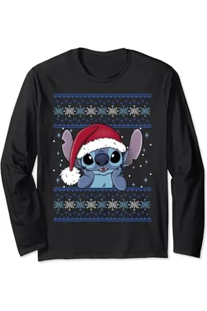 Disney Lilo & Stitch Santa Hat Stitch Ugly Sweater Style Maglia a Manica