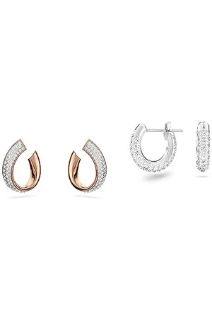 Swarovski Orecchini a cerchio Exist, Piccoli, Bianchi, Placcato color oro & Orecchini a Cerchio Stone, Piccoli, Bianchi, Placcato Rodio