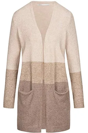 ONLY Queen L/S Long Cardigan Knt Noos Cardigan Donna, (Sand Stripes/W. /Woodsmoke), Medium