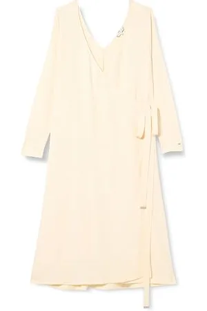Tommy Hilfiger Abito Donna Smooth Lines Wrap Midi Dress Maniche Lunghe, Bianco (Calico), 50
