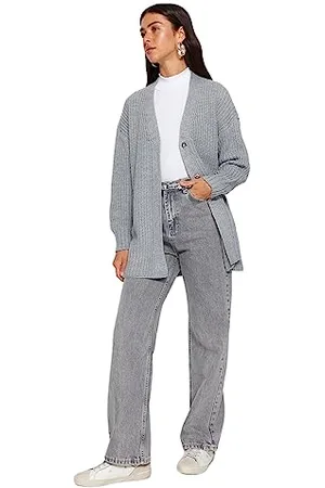 Trendyol Donne Dritto Maniche Lunghe Rilassato Hijab Cardigan Maglione, , L Donna