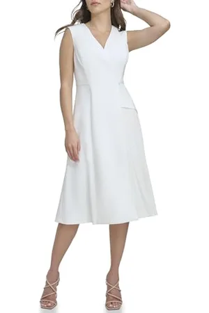 DKNY Gonna Senza Maniche Asymmetrical Pleats Midi Abito da Cocktail, , 44 Donna