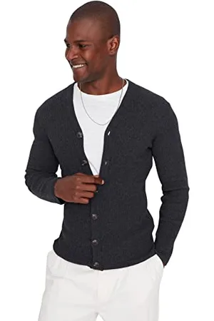 Trendyol Man Plus Size Slim Standard V-Neck Woven Cardigan Maglione, , L Uomo
