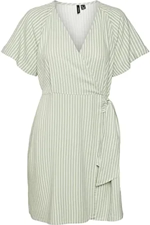 VERO MODA Vmmymilo SS Vestito Ampio al Ginocchio a Portafoglio Wvn Ga, , XS Donna