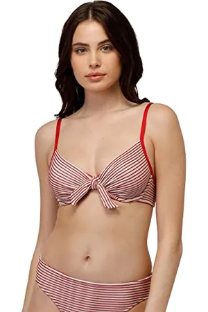 Lovable Bikini Reggiseno Ferretto con Fiocco Refined Jaquard Donna, (Righe Rosse), 34 / 3B