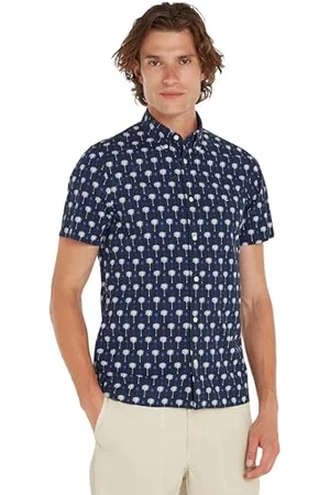 Tommy Hilfiger Camicia Uomo Mini Palm Print Maniche Corte, Multicolore (Desert Sky / Multi), M