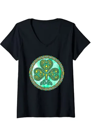 Emporio Armani Donna Nudo Celta Shamrock Irish Irlanda Maglietta con Collo a V