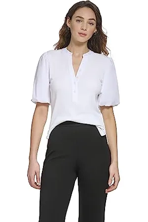 DKNY Maglietta a Maniche Corte Mixed Media Top T-Shirt, , M Donna
