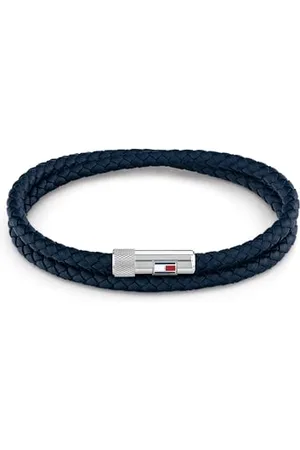 Tommy Hilfiger Jewelry Braccialetto da Uomo con Pelle Intrecciata Blu a Doppio Giro - 2790264S
