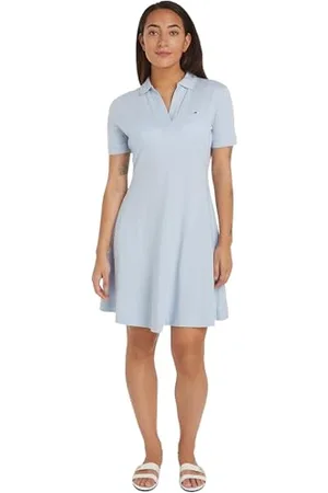 Tommy Hilfiger Abito a Polo Donna a Righe, (Breezy Blue), L