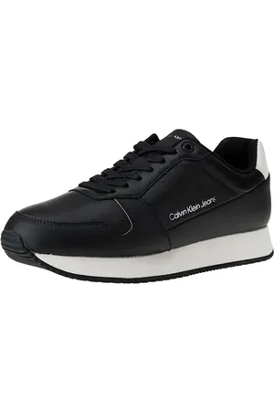 Calvin Klein Jeans Retro Runner Low Lth in SAT YM0YM00863, Sneaker da Corsa Uomo, Nero (Black/Bright White), 46 EU