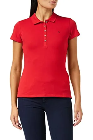 Tommy Hilfiger Maglietta Polo Maniche Corte Donna Heritage Slim Fit, (Apple Red), XL