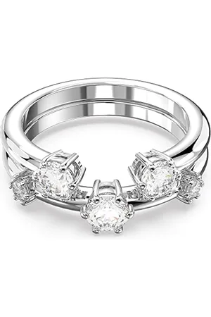 Swarovski Constella Set 2 Anelli Cocktail, con Zirconia , Placcati in Tonalità Rodio, Taglia 60