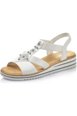 Rieker Donna Sandali V0687, Signora Sandali,Scarpa Estiva,Sandalo Estivo,Comodo,Piatto,Bianco (Weiss / 80),41 EU / 7.5 UK