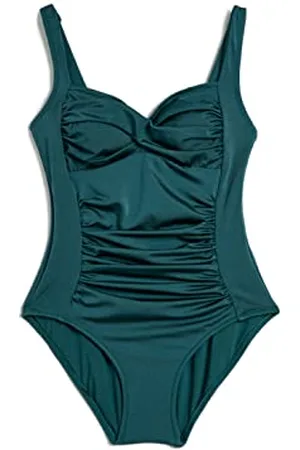 Koton Padded Thick Strappy Gimped Basic Swimsuit Costume da Bagno, Olio Verde (Pt1), 42 Donna