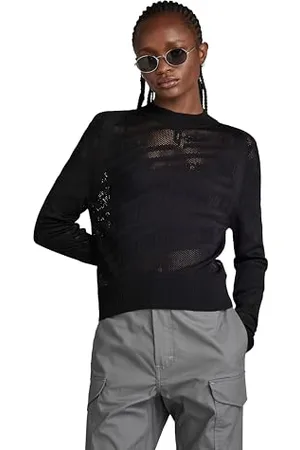 G-Star Donna Pointelle Text Knitted Sweater, (dk black D23924-B754-6484), L