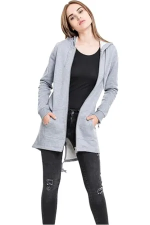 Urban classics Felpa Lunga con Cappuccio da Donna, Cardigan Lungo con Zip a Coulisse, Felpa da Donna a Maniche Lunghe con Tasche, Maglione con Cappuccio, Colore , taglia L