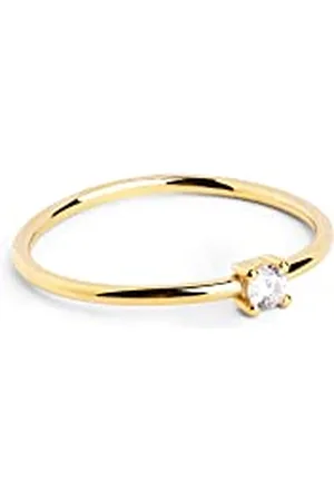 SINGULARU Anello Single Spark. Argento Sterling 925 con Finitura Placcata 18 Kt. Stile Solitario. Gioielli da Donna. Taglia 14
