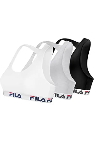 Fila Reggiseno Sportivo Donna in cotone, senza rinforzo, set di 3, Nero, Grigio, Bianco, Taglie M