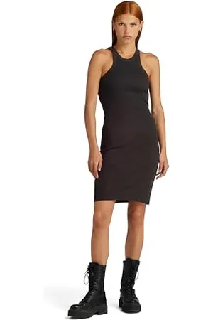 G-Star Donna Slim Ribbed Tank Dress, (dk black D24485-D289-6484), XS