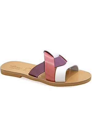 Emmanuela Handcrafted For You Emmanuela Sandali in stile greco antico, sandali piatti in pelle fatti a mano con dita aperte, scarpe estive di alta qualità per le donne in oro rosa argento turchese bianco, Multicoloree 2, 36 EU