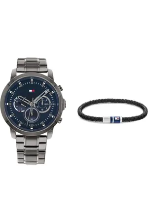 Tommy Hilfiger Orologio Analogico Multifunzione al Quarzo da Uomo con Colore Canna di Fucile - 1791796 Jewelry Braccialetto da Uomo in Pelle Nero - 2790293
