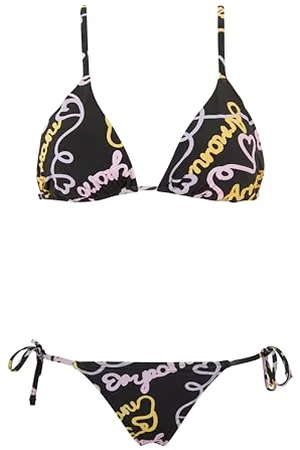 Emporio Armani Triangle And String Brazilian Logomania Bikini Set, Set di Bikini Donna, (Black-Heart Logo Pr), L