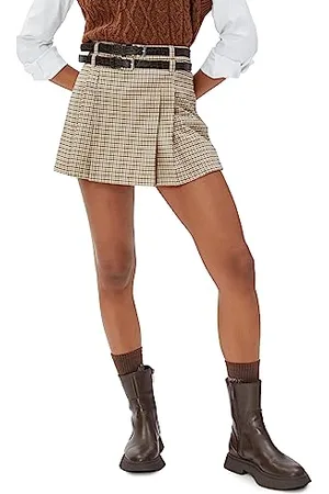 Koton Pleated Belt Detail Viscose Mix Skort Gonna, (Brown Design), 44 da Donna