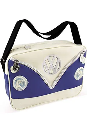 Brisa VW Collection - Volkswagen elegante borsa a tracolla regolabile, unisex, retrò/vintage, Camper T1 Bus design (Fronte Bus/Blu/similpelle)