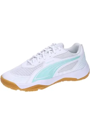 PUMA Solarflash III Jr, Indoor Court Shoe, White-Electric Peppermint, 31 EU