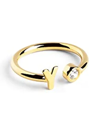 SINGULARU Anello Personalizzato Letter Spark. Regolabile. Argento Sterling 925 con Finitura Placcata 18Kt. Taglia Unica. Gioielli da Donna. Lettera Y