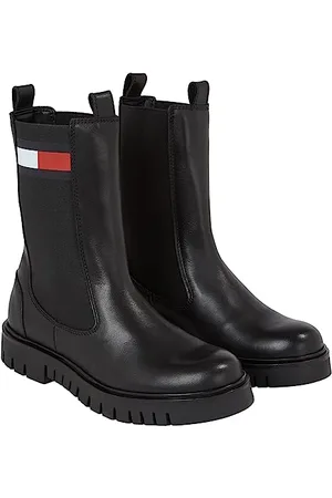 Tommy Hilfiger Stivali Mezza Gamba Donna Long Chelsea in Pelle, (Black), 37 EU