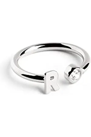 SINGULARU Anello Personalizzato Letter Spark.. Regolabile. Argento Sterling 925 con Finitura Placcata Rodio. Taglia Unica. Gioielli da Donna. Lettera R