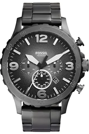 Fossil Orologio Nate da uomo, movimento cronografo al quarzo, cassa in acciaio inossidabile fumé da 50 mm con bracciale in acciaio inossidabile, JR1437