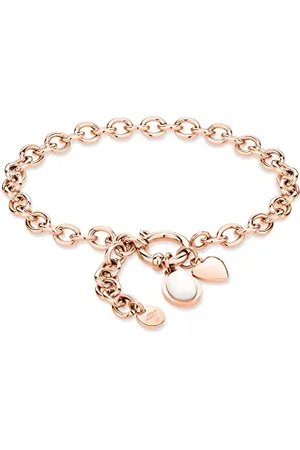 Fynch-Hatton Collana a Y con ciondolo a forma di cuore e pietra cabochon in acciaio inox, 18 cm, Acciaio inossidabile, madreperla