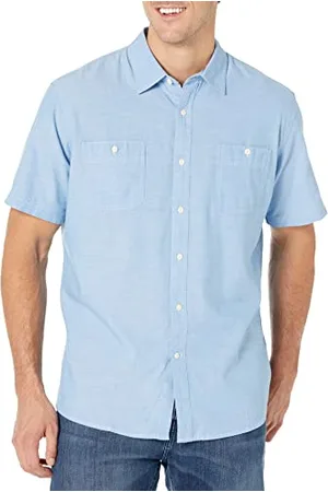 Amazon Camicia in Chambray a Manica Corta vestibilità Regular Uomo, , M