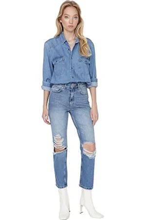 Trendyol Herren Hoher Bund Straight Jeans, , 34 da Donna