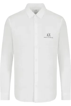 Armani Exchange A| x Long Sleeve Icon Logo Button Shirt Camicia, White, S Uomo