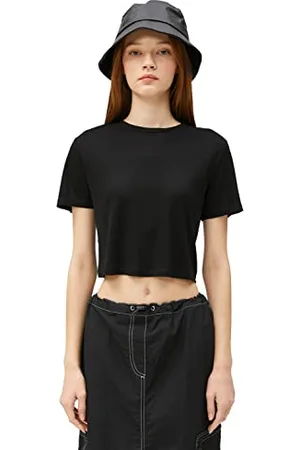Koton Maglietta a Maniche Corte in Viscosa con Scollo Rotondo T-Shirt, (999), S Donna