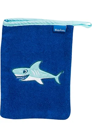 Playshoes Unisex Kinder Frottee-Waschhandschuh, Guanto da bagno Unisex - Bambini e ragazzi, (7 - Blau Hai), 15x20 cm