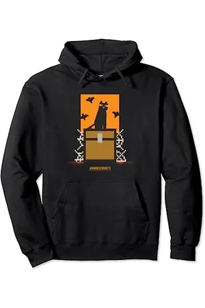Minecraft Halloween Bats & Black Cat Atop A Webbed Chest Felpa con Cappuccio