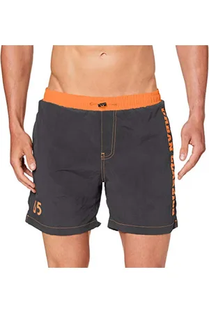 Urban classics Costume da Bagno Uomo, Pantaloncini da Mare, Resistenti al Cloro e al Sale con Tasche Laterali e Coulisse, Nero e Arancione - Taglie S - 3XL