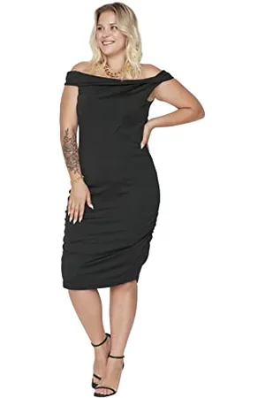 Trendyol Midi off-Shoulder Fitted Plus Size Dress Vestito, , 3XL Donna