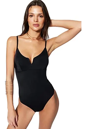 Trendyol Costume da Bagno con Motivo Floreale a V Intero, , 48 Donna