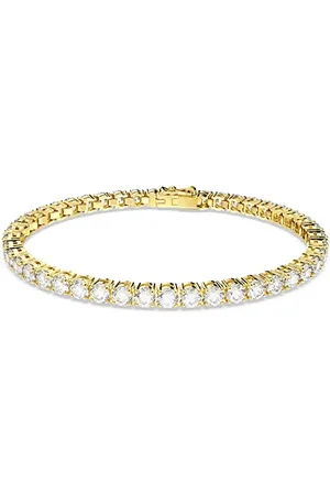 Swarovski Matrix Braccialetto Tennis, con Zirconia a Taglio Tondo, Placcato in Tonalità Oro, Taglia S, Bianco