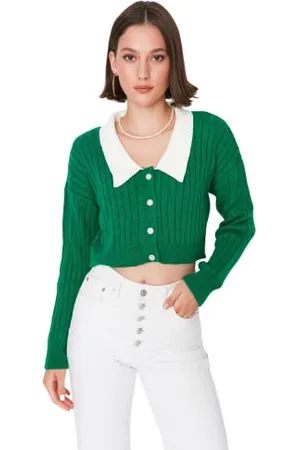 Trendyol Cardigan Donna Montato Standard Peter Pan Collar Maglieria Maglione, , S