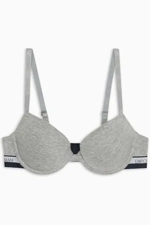 Emporio Armani Stretch Cotton Logoband Push Up Bra, Push Up Bra Donna, (Light Grey Melange), 36B