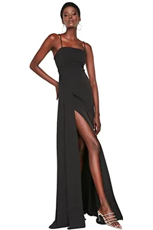 Trendyol Slit Dekollete Abendkleid und Staffelungskleid Abito da Sera Formale, Black, 36 da Donna
